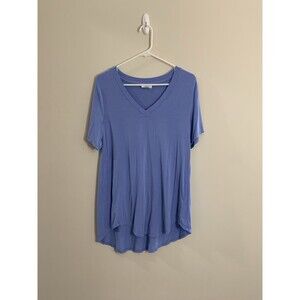Zenana Women's Short Sleeve V-Neck Tunic Top Blue Size Medium
